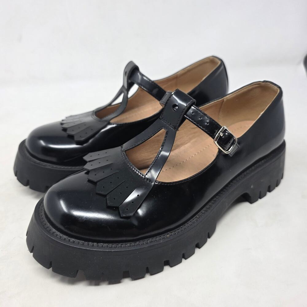 Amazing Cosy Mary Jane Platform Shoes Black Chunky Goth Y2K Women Size 7
